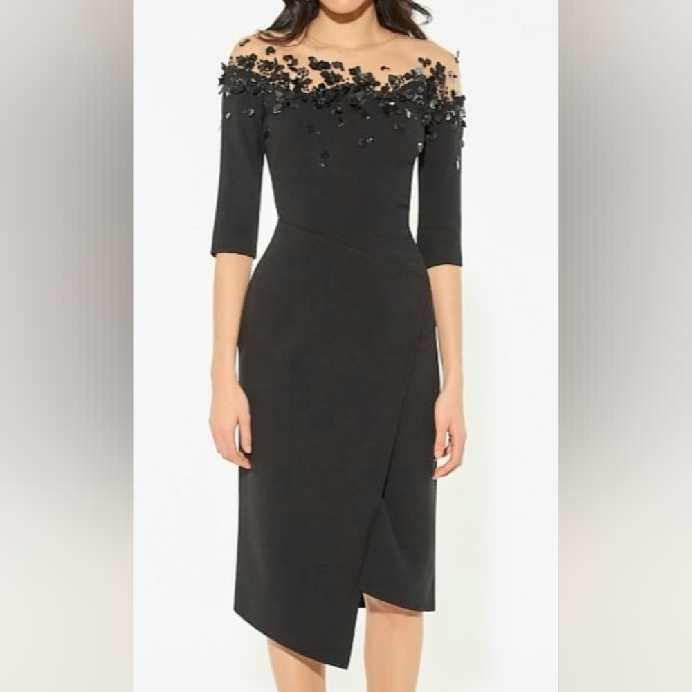'$5,500 OSCAR DE LA RENTA BLACK WOOL JUVEL BEADED RUNWAY DRESS US 2